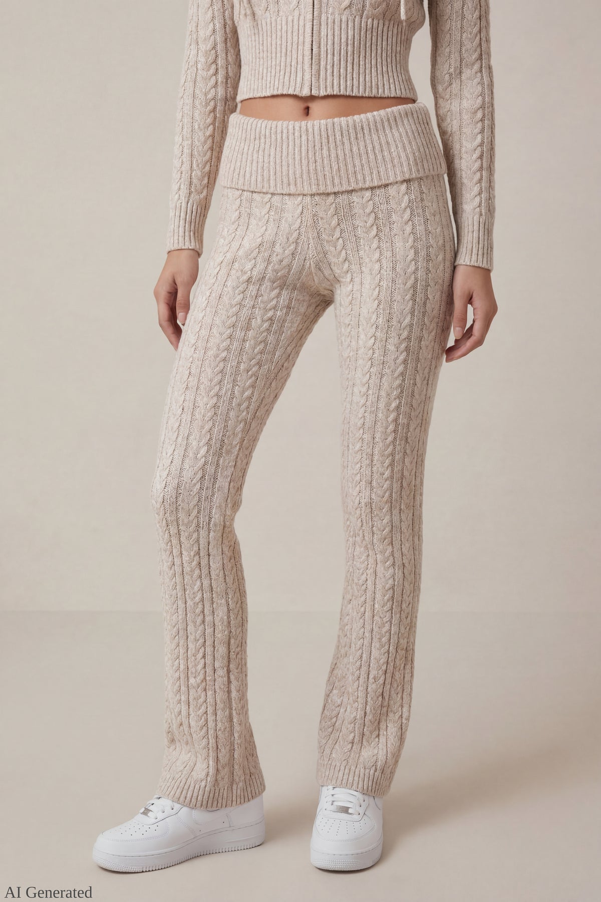 Alt View 2. Cable Knit Flare Pant - Oatmeal