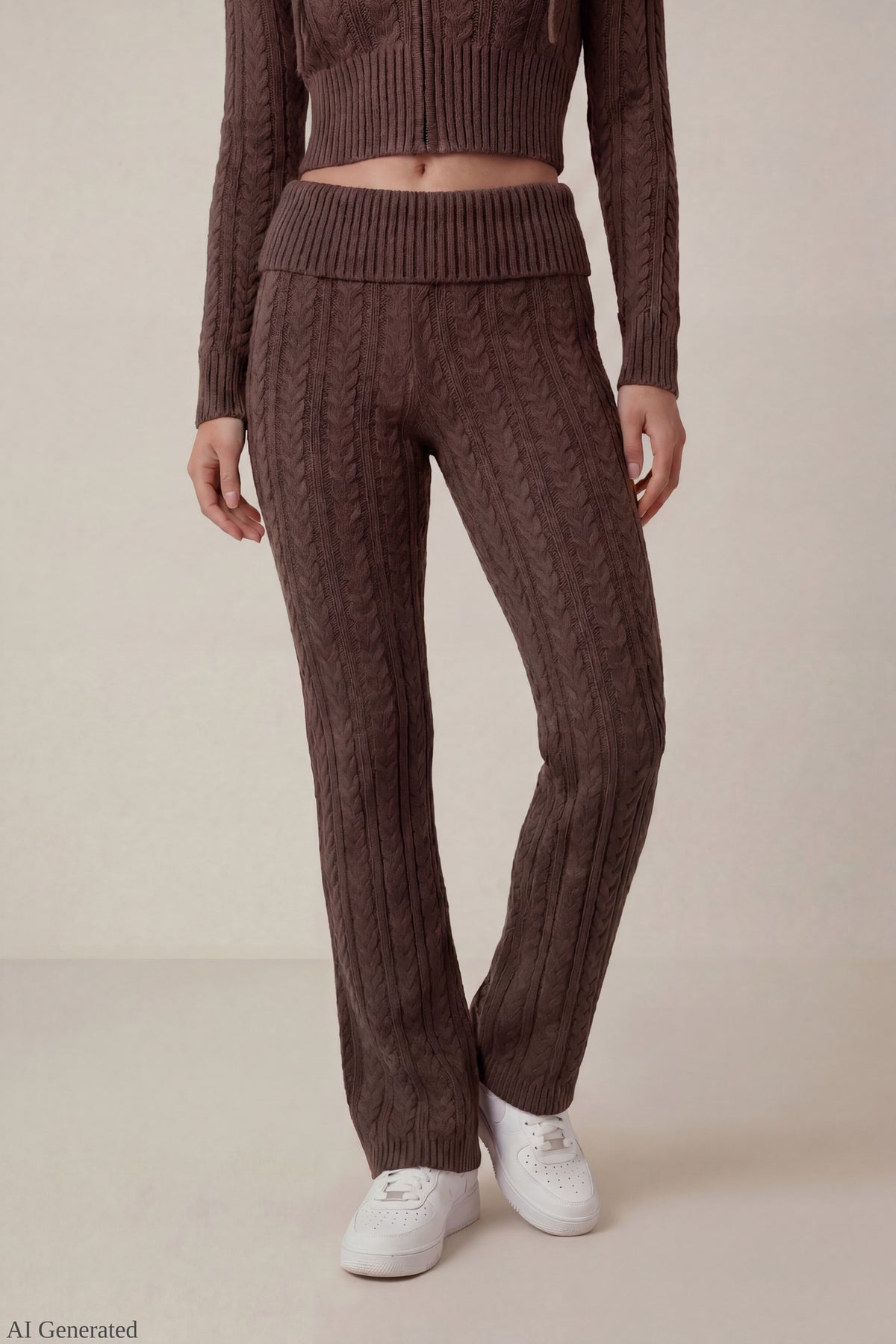 Alt View 2. Cable Knit Flare Pant - Brown