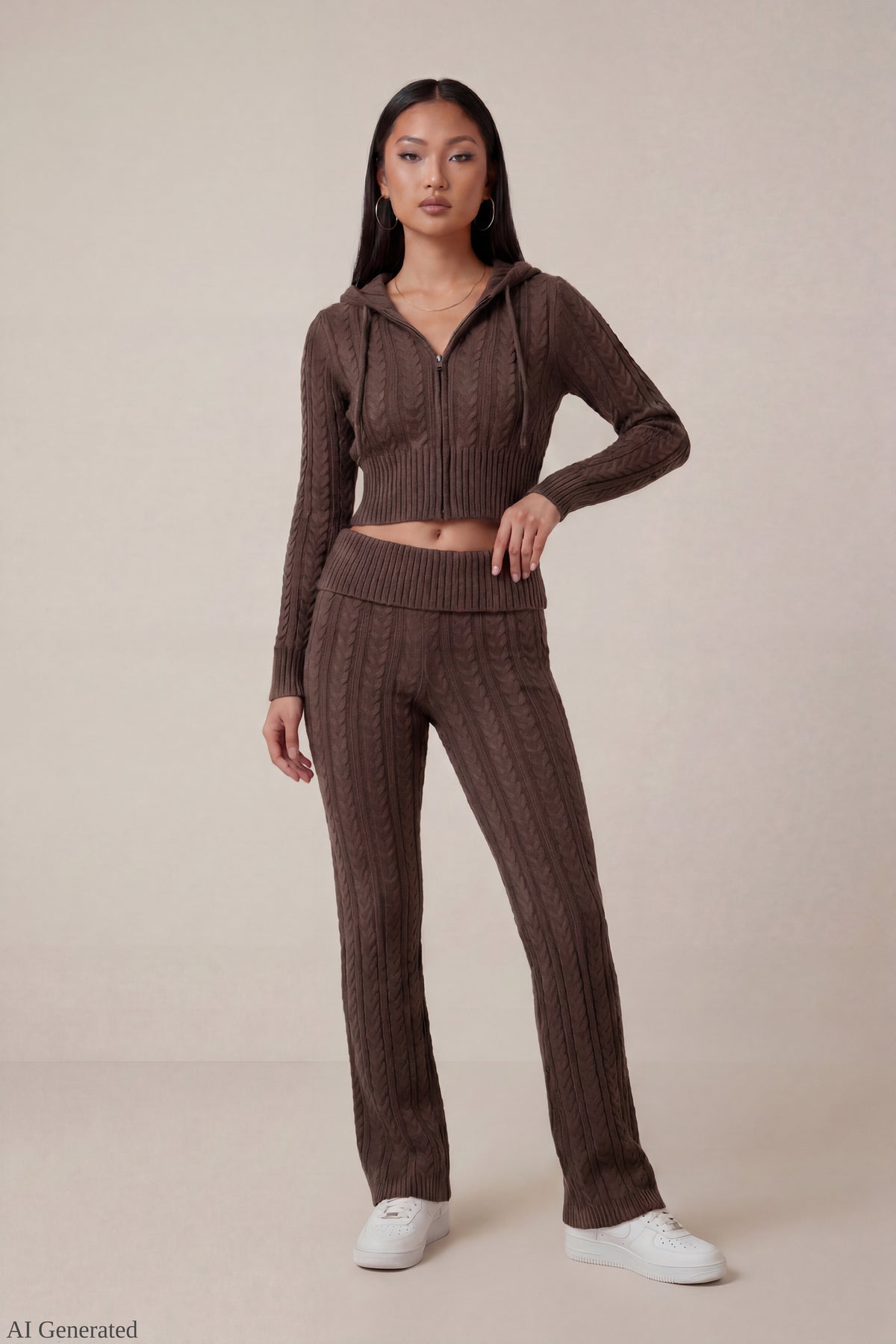 Cable Knit Flare Pant - Brown
