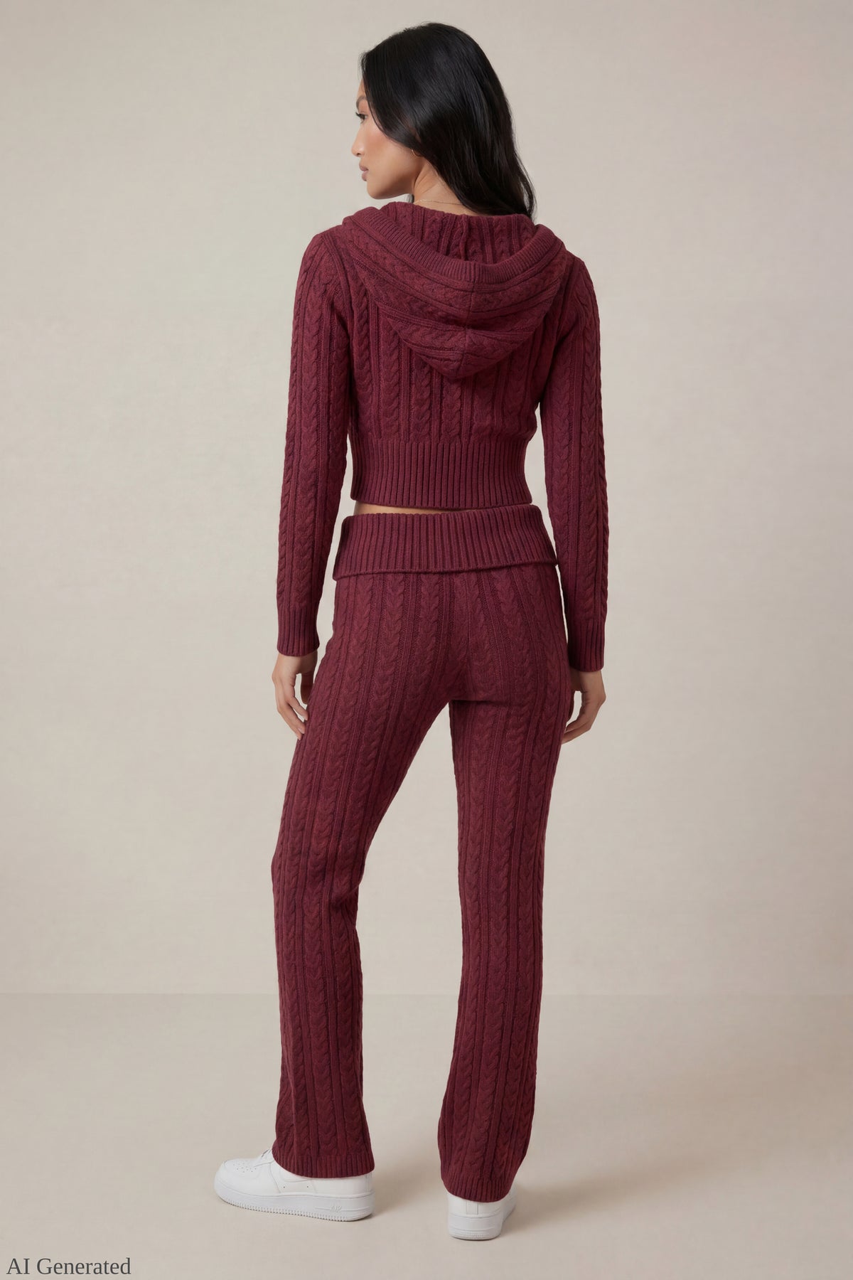 Alt View 3. Cable Knit Flare Pant - Burgundy