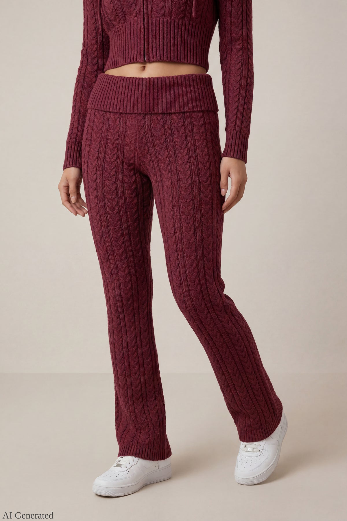 Alt View 2. Cable Knit Flare Pant - Burgundy
