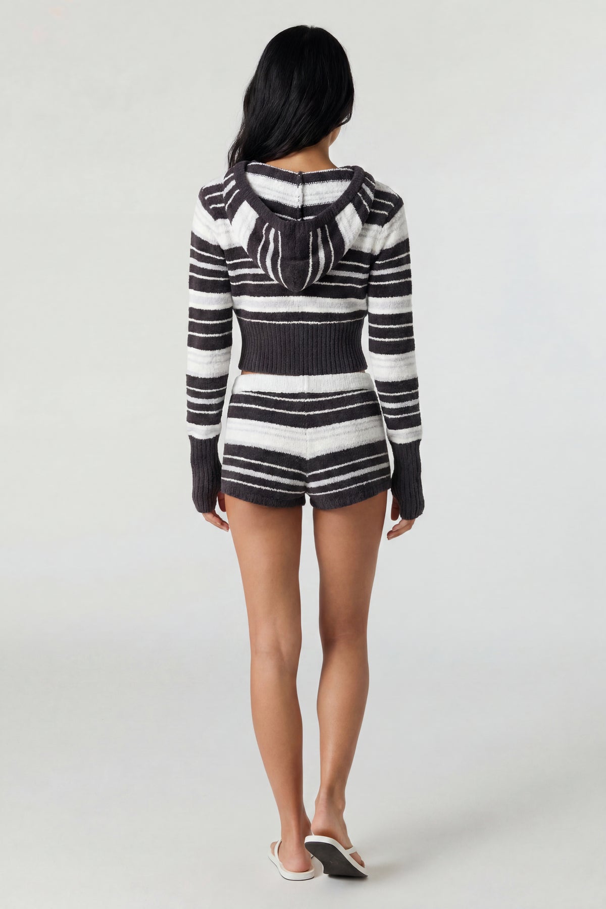 Alt View 3. Striped Knit Hoodie & Short Set - Heather Grey