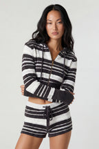Striped Knit Hoodie & Short Set