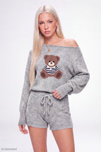 Graphic Off Shoulder Knit Top & Short Set