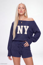 Graphic Off Shoulder Knit Top & Short Set