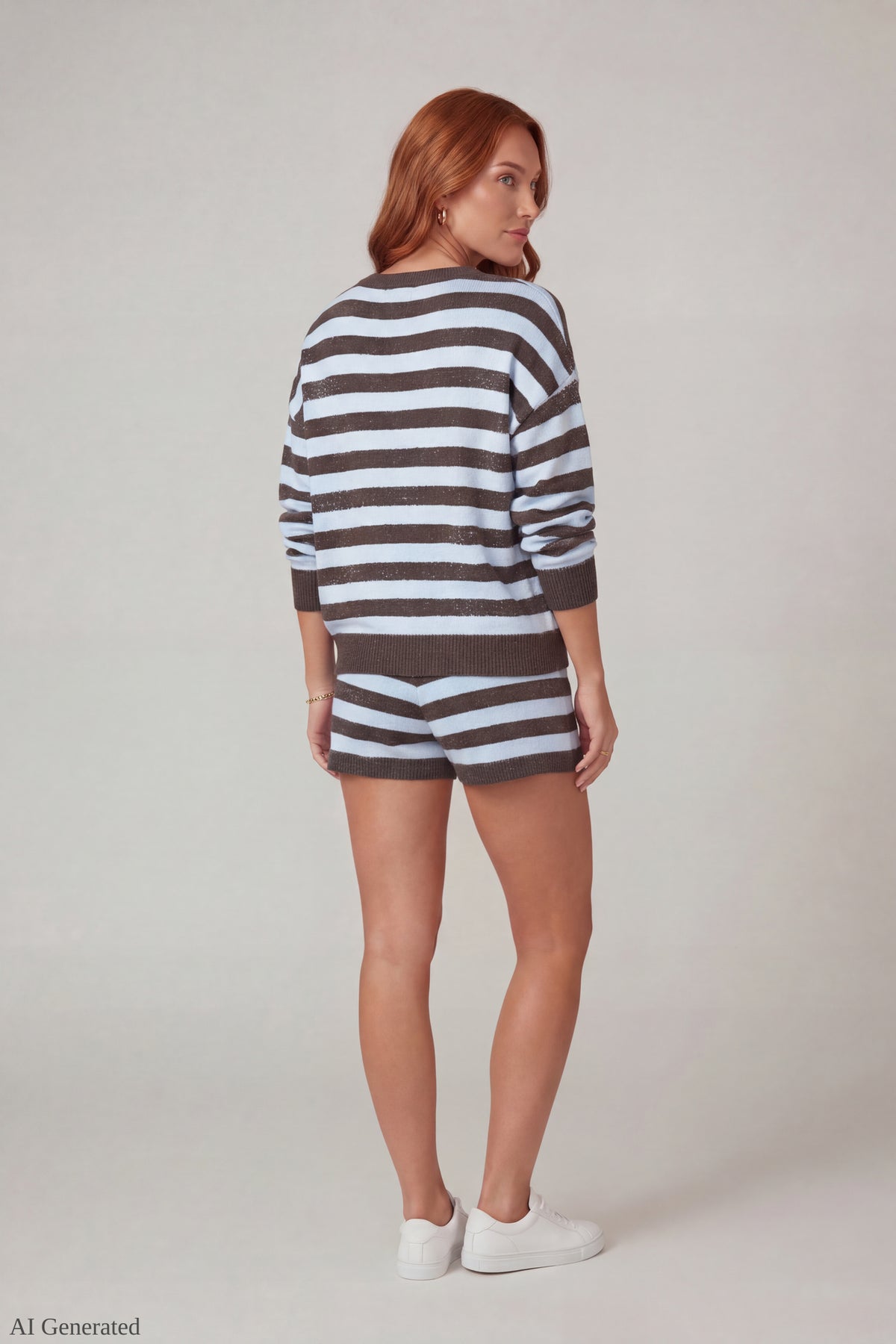 Alt View 2. Striped Knit Sweatshirt & Short Set - Brown