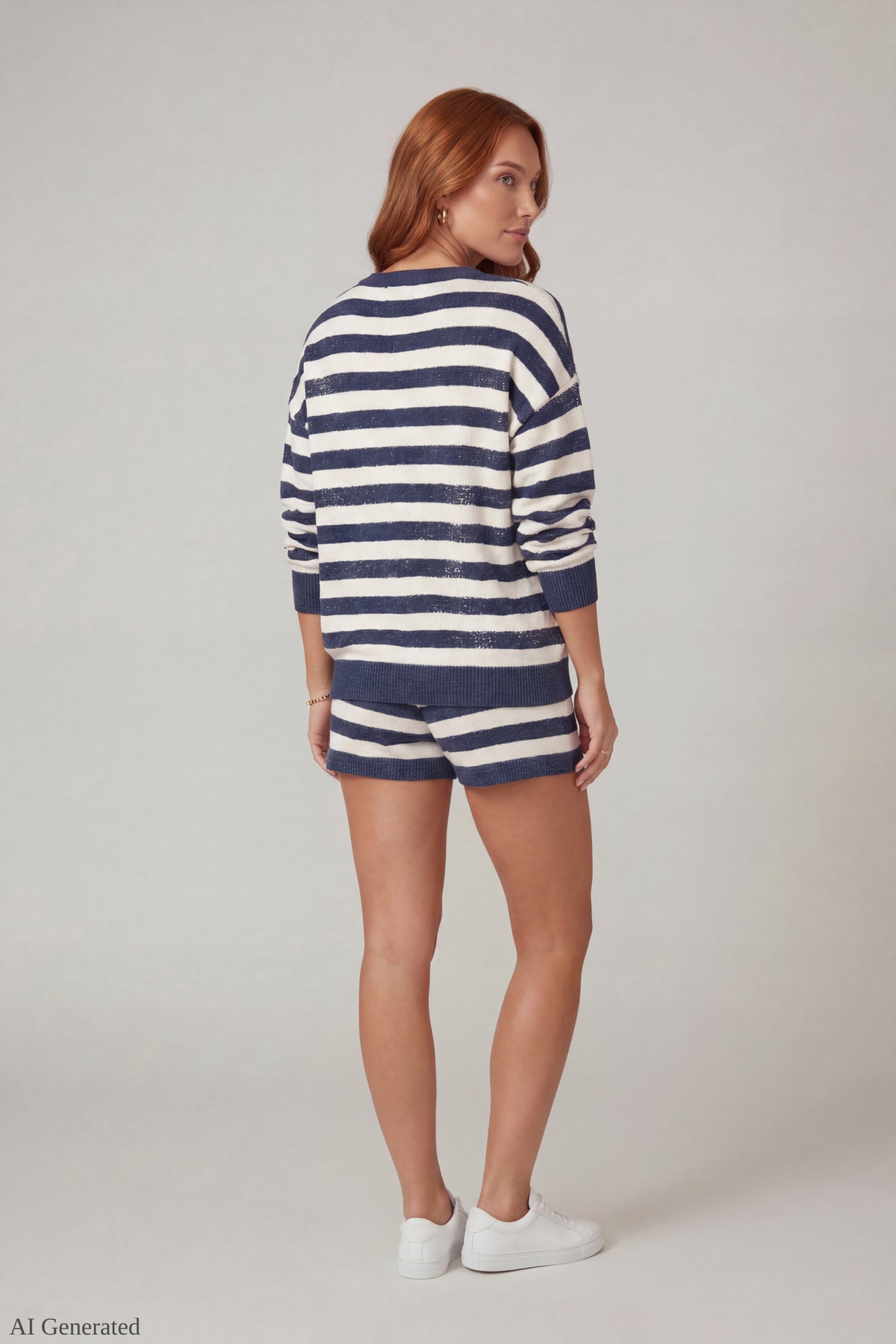 Alt View 2. Striped Knit Sweatshirt & Short Set - Navy