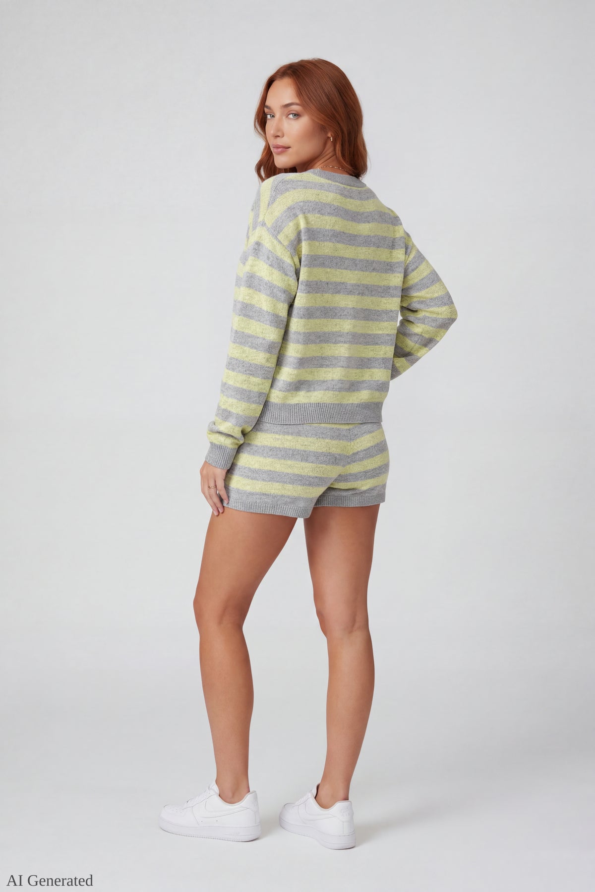 Alt View 2. Striped Knit Sweatshirt & Short Set - Yellow