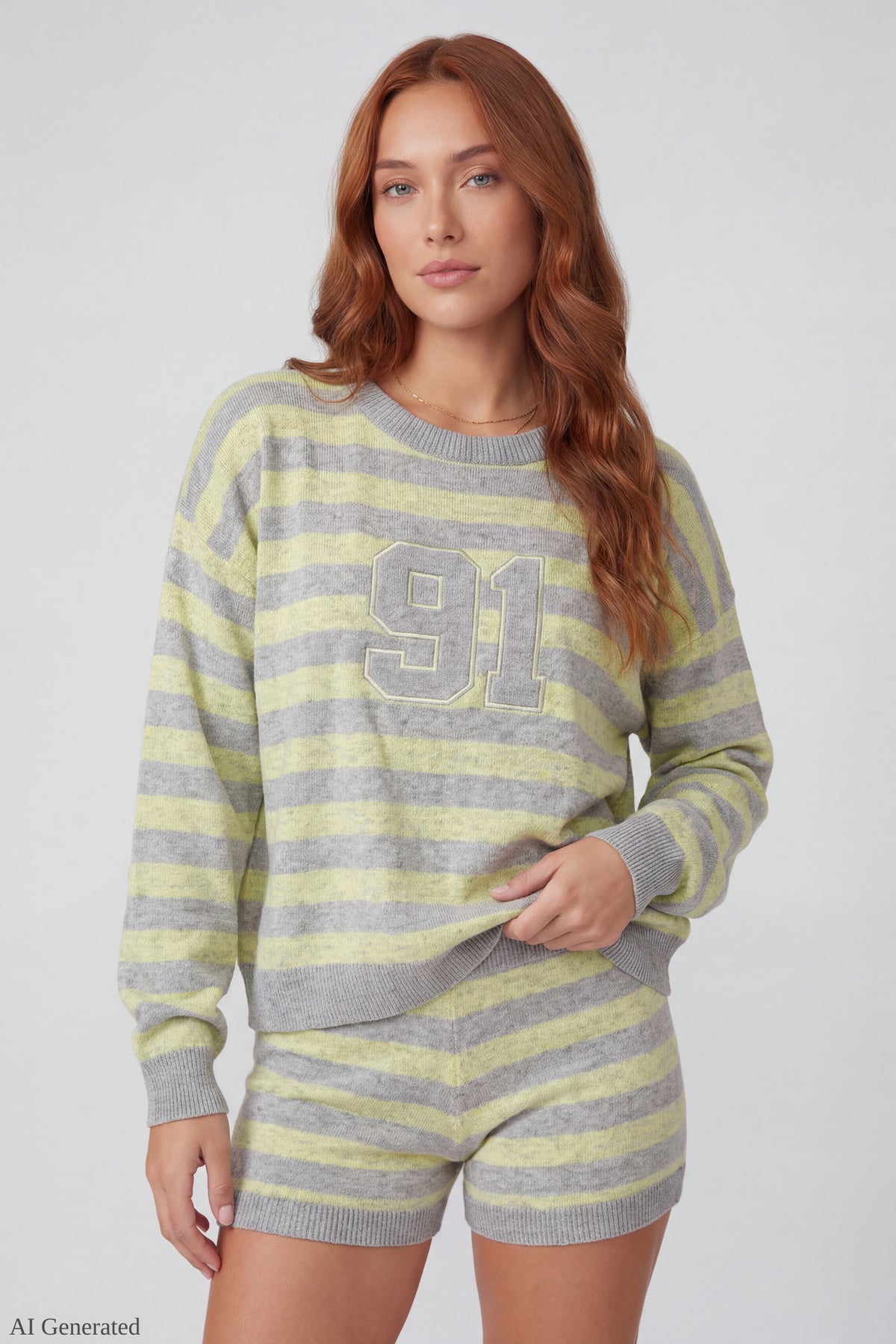 Alt View 3. Striped Knit Sweatshirt & Short Set - Yellow