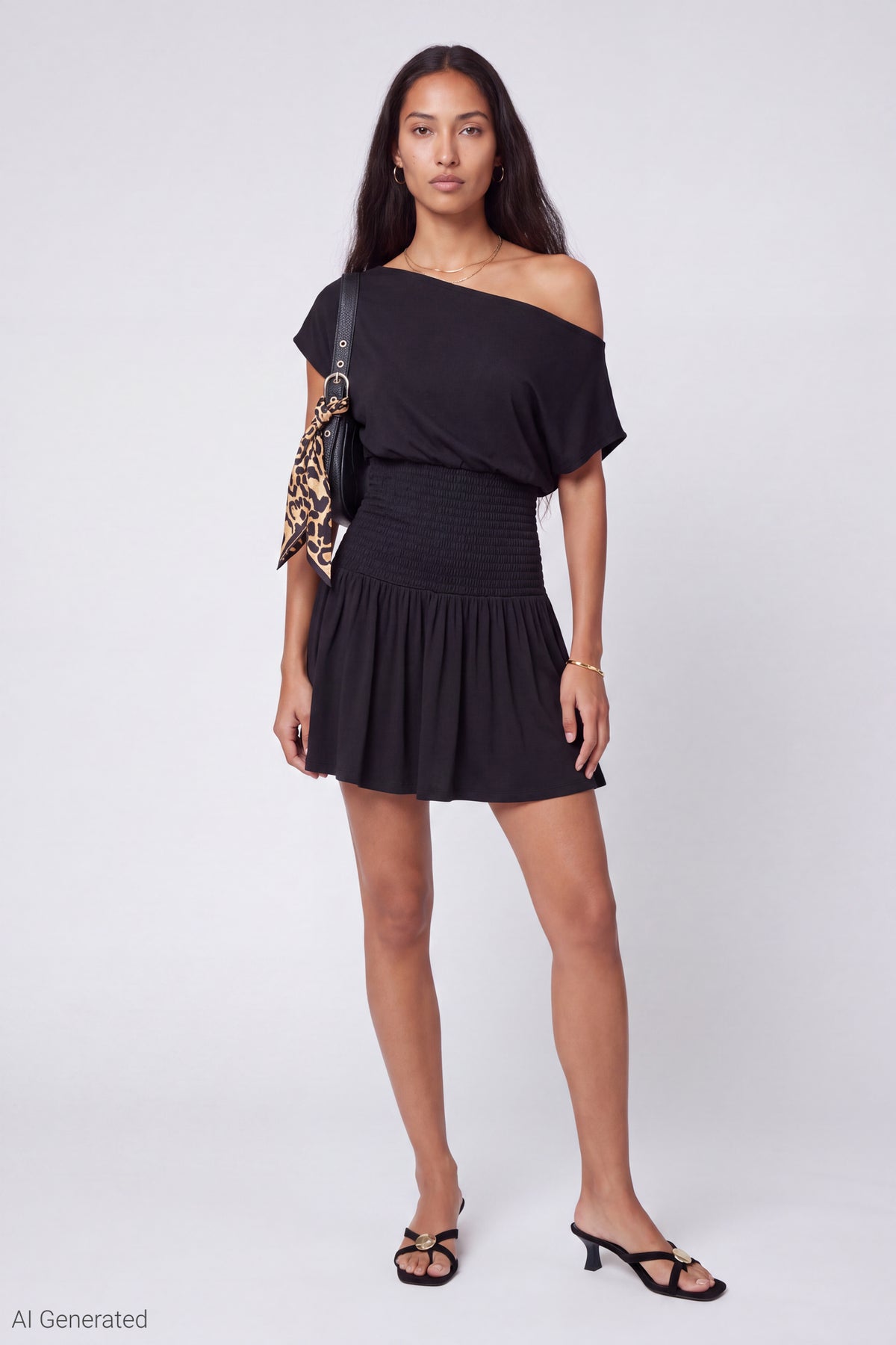 Alt View 2. Off Shoulder Smocked Waist Mini Dress - Black
