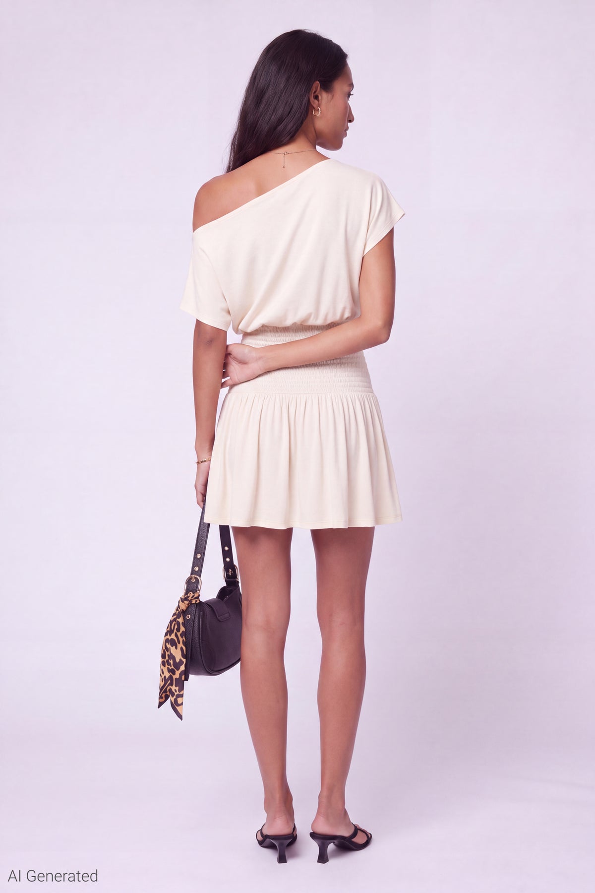 Alt View 3. Off Shoulder Smocked Waist Mini Dress - White