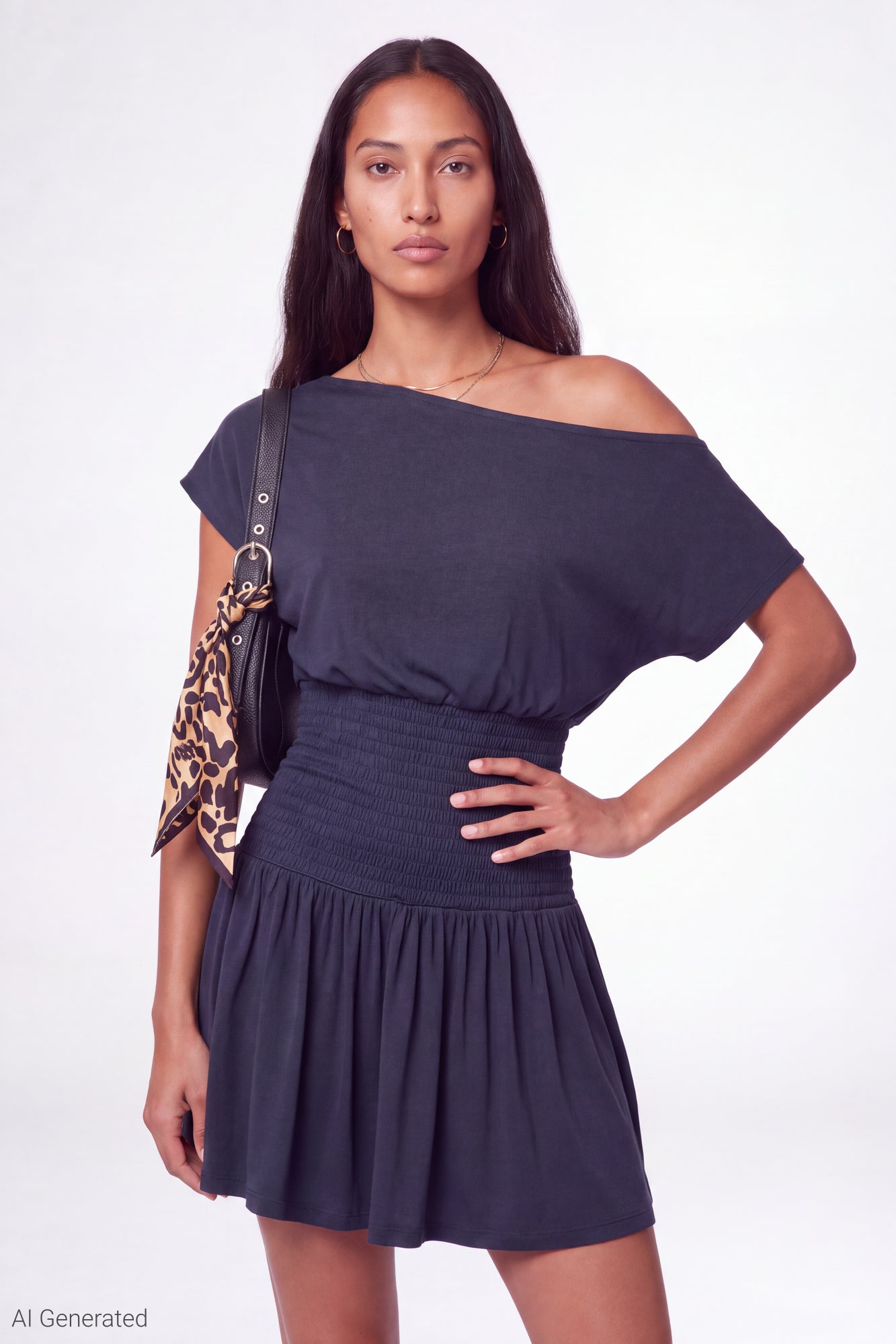 Off Shoulder Smocked Waist Mini Dress