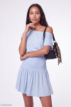 Off Shoulder Smocked Waist Mini Dress