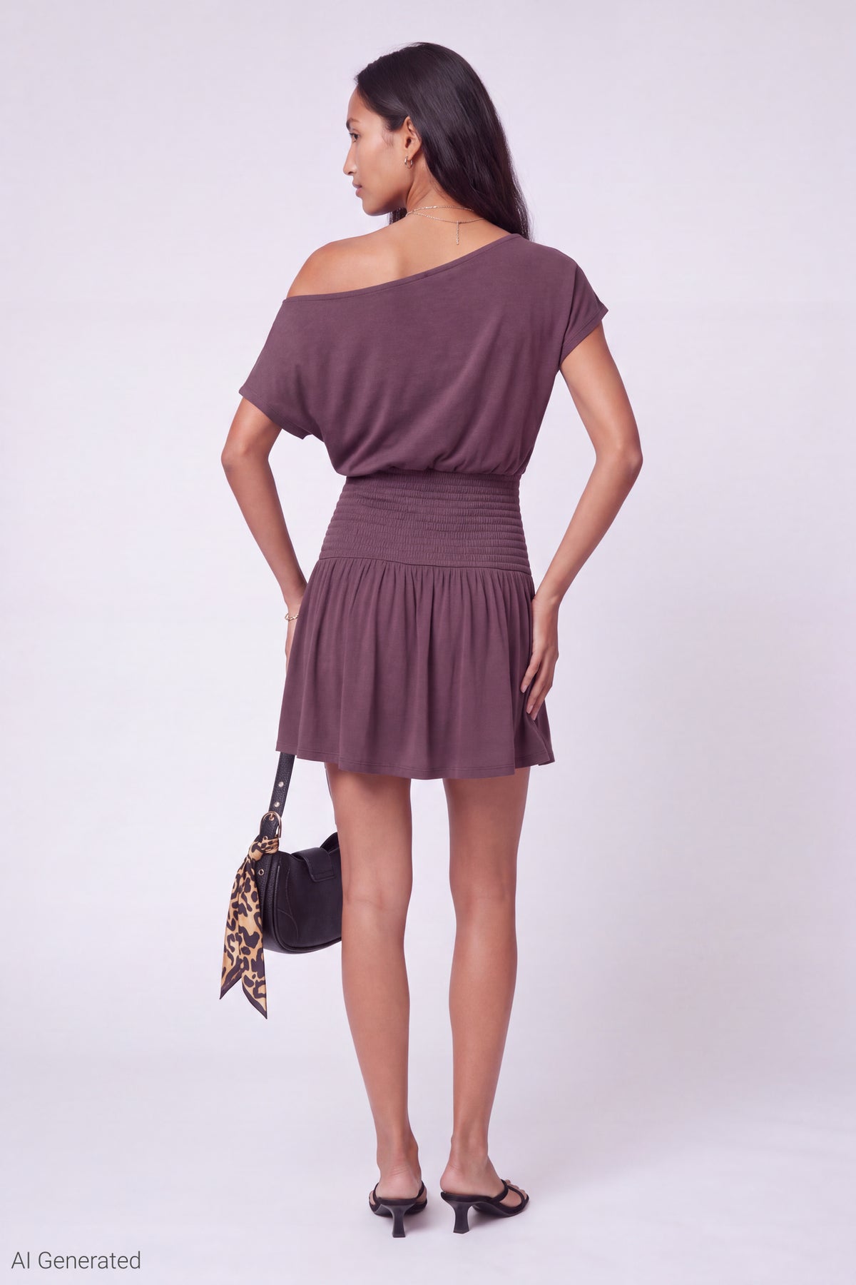 Alt View 3. Off Shoulder Smocked Waist Mini Dress - Burgundy