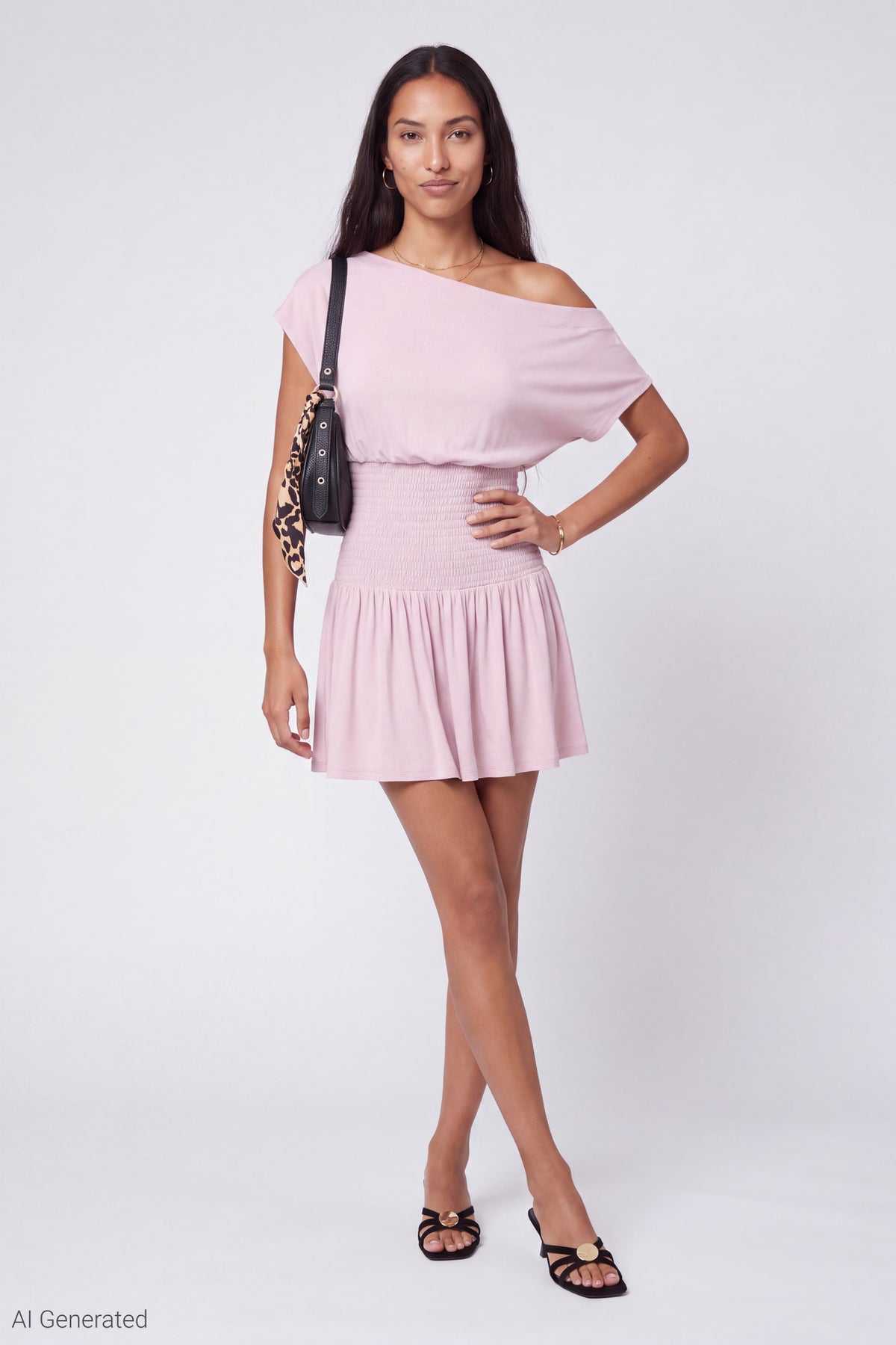 Alt View 2. Off Shoulder Smocked Waist Mini Dress - Light Pink