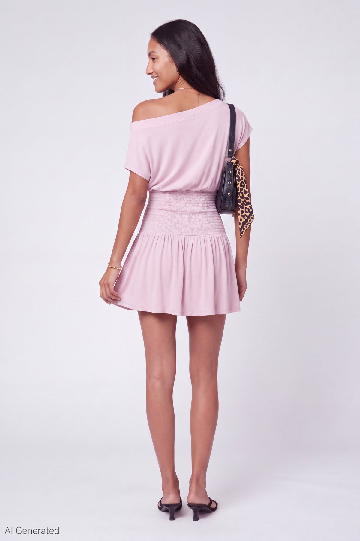Alt View 3. Off Shoulder Smocked Waist Mini Dress - Light Pink