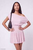 Off Shoulder Smocked Waist Mini Dress