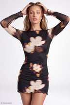 Mesh Open Back Long Sleeve Mini Dress