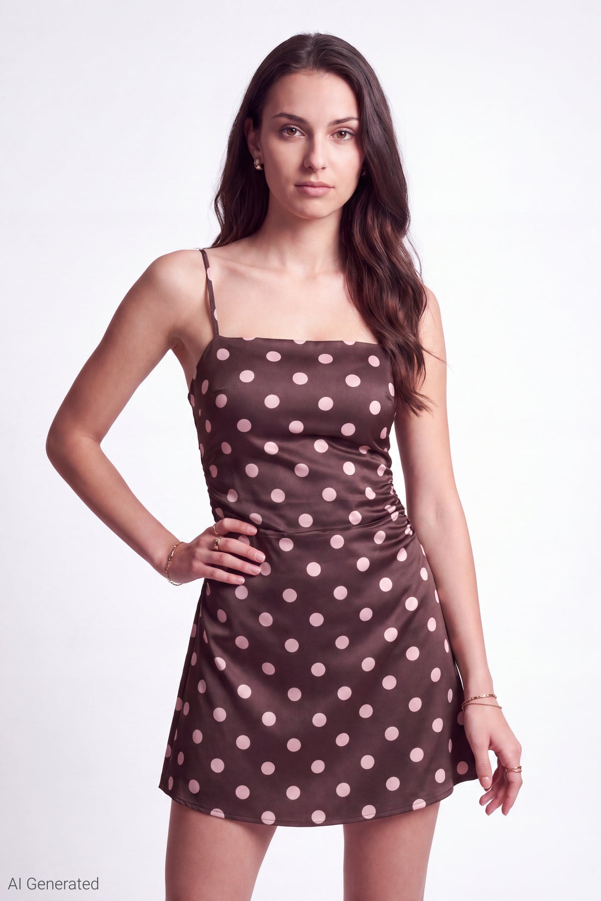 Polka Dot Mini Dress - Brown