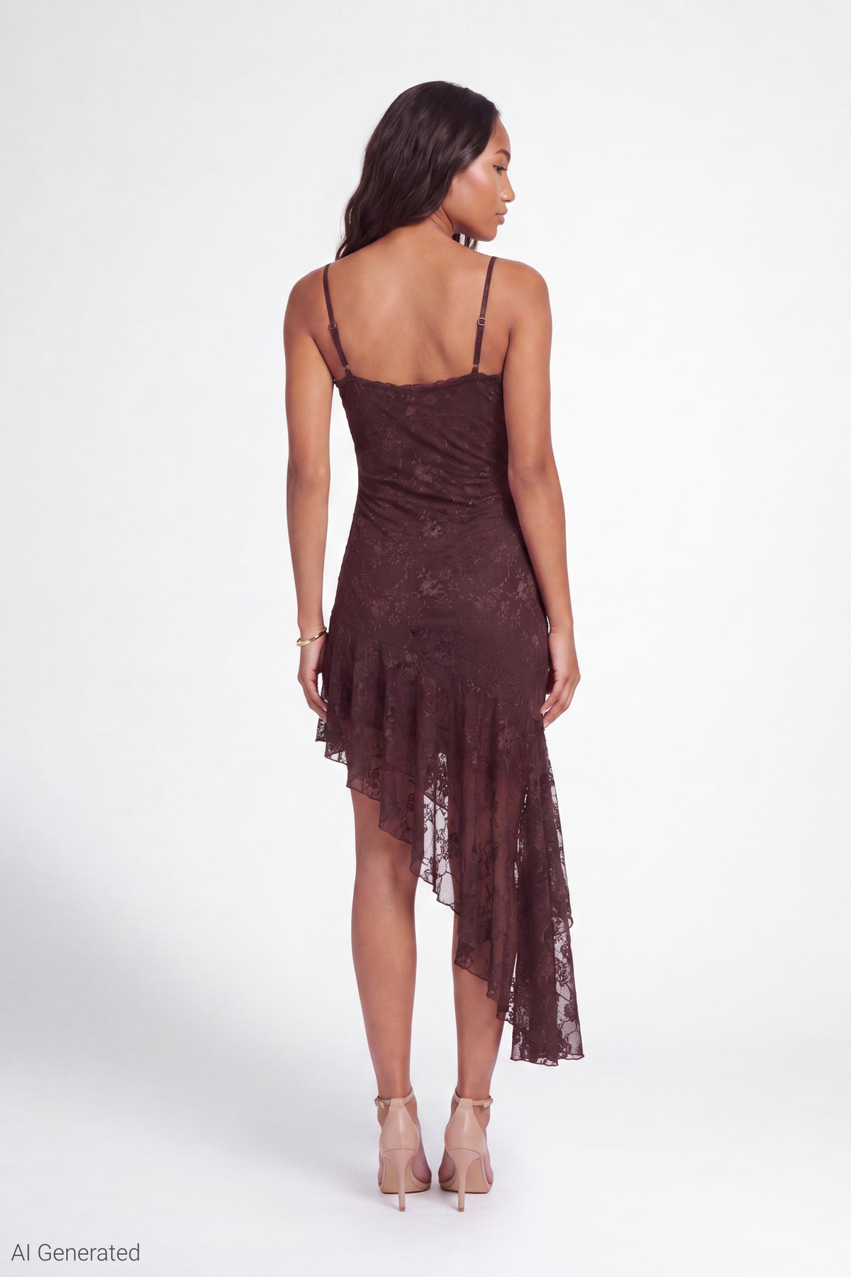 Alt View 2. Floral Lace Asymmetrical Midi Dress - Burgundy