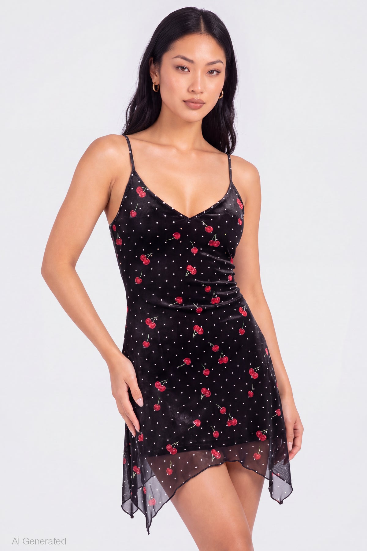 Mesh Hanky Hem Mini Dress - Black
