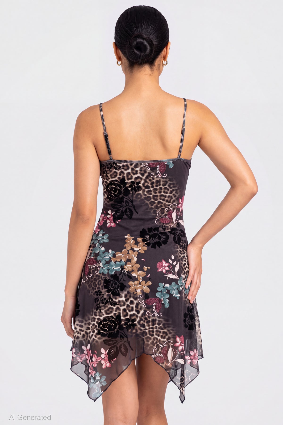Alt View 2. Mesh Hanky Hem Mini Dress - Light Brown
