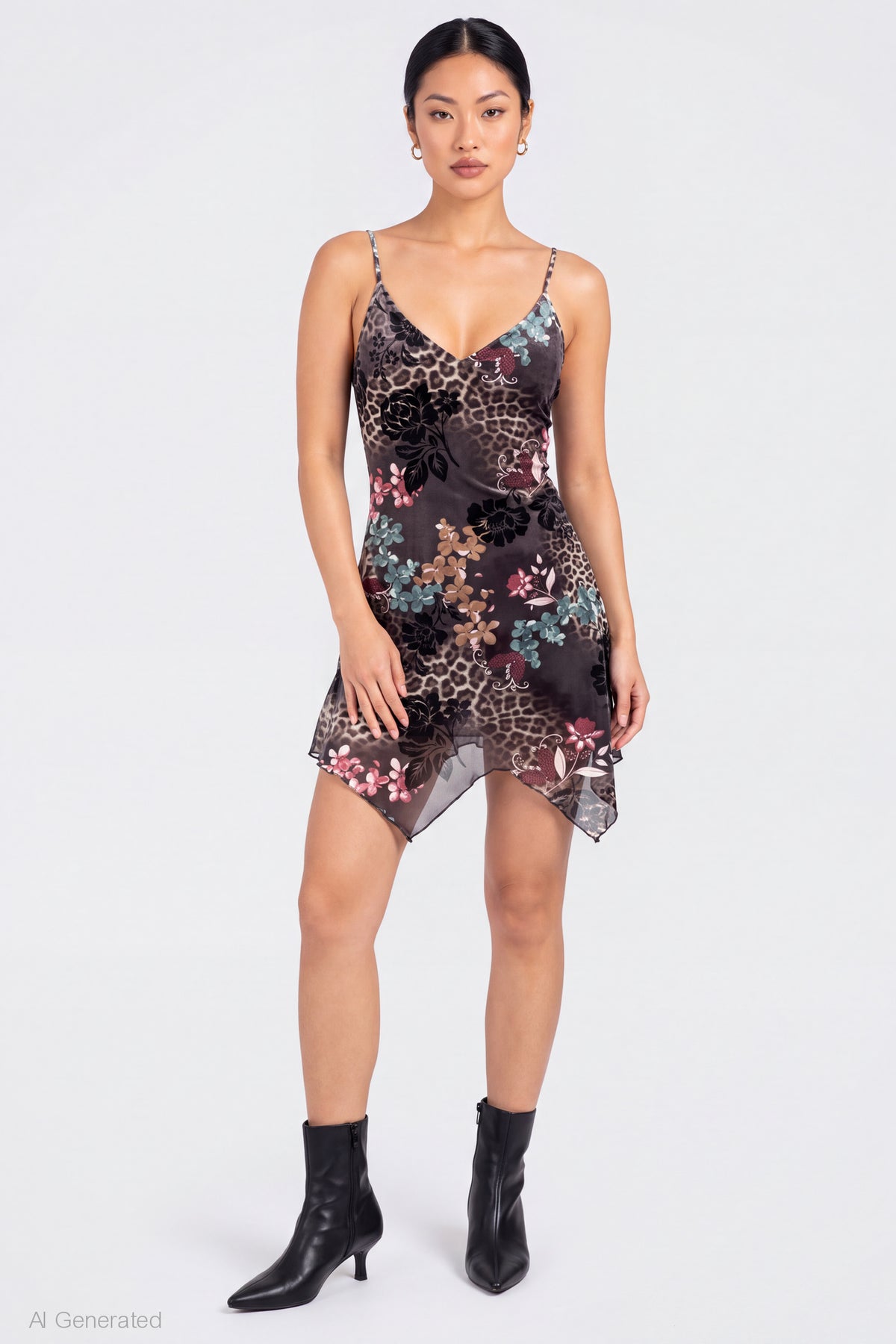 Alt View 3. Mesh Hanky Hem Mini Dress - Light Brown