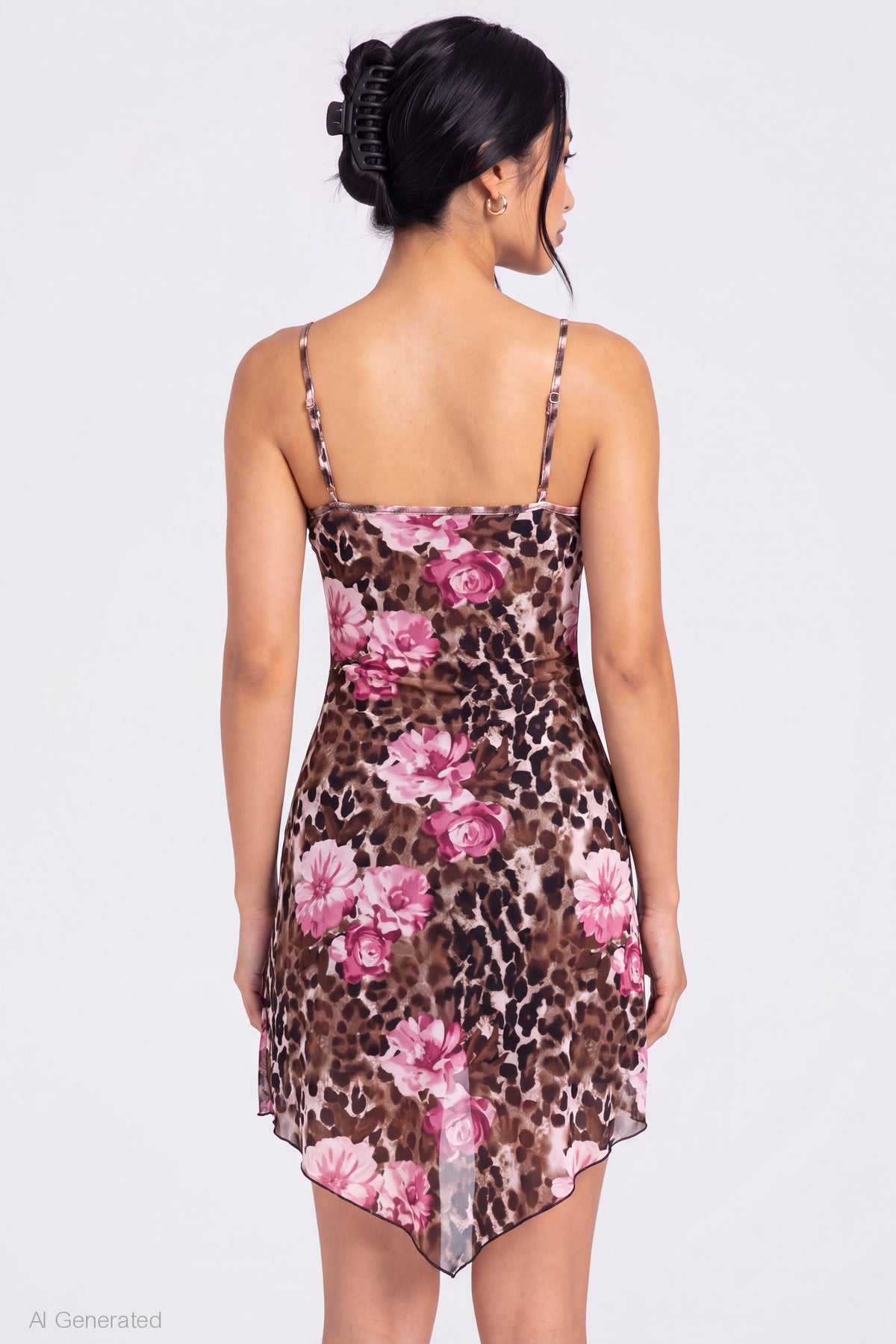 Alt View 2. Mesh Hanky Hem Mini Dress - Leopard