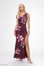 Mesh Printed Off Shoulder Midi Dress