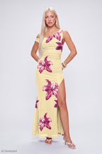 Mesh Printed Off Shoulder Midi Dress