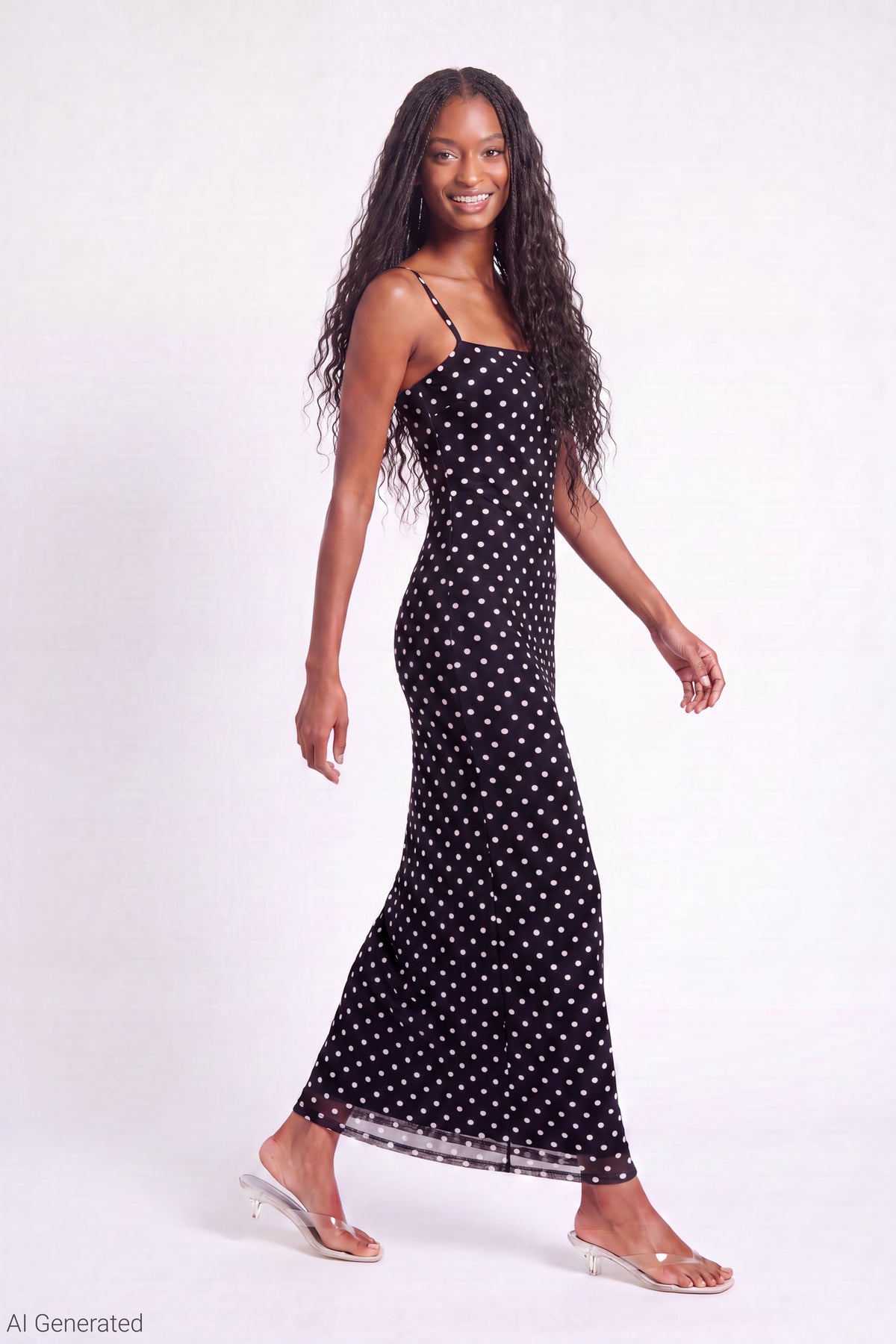 Alt View 3. Printed Mesh Maxi Dress - Black