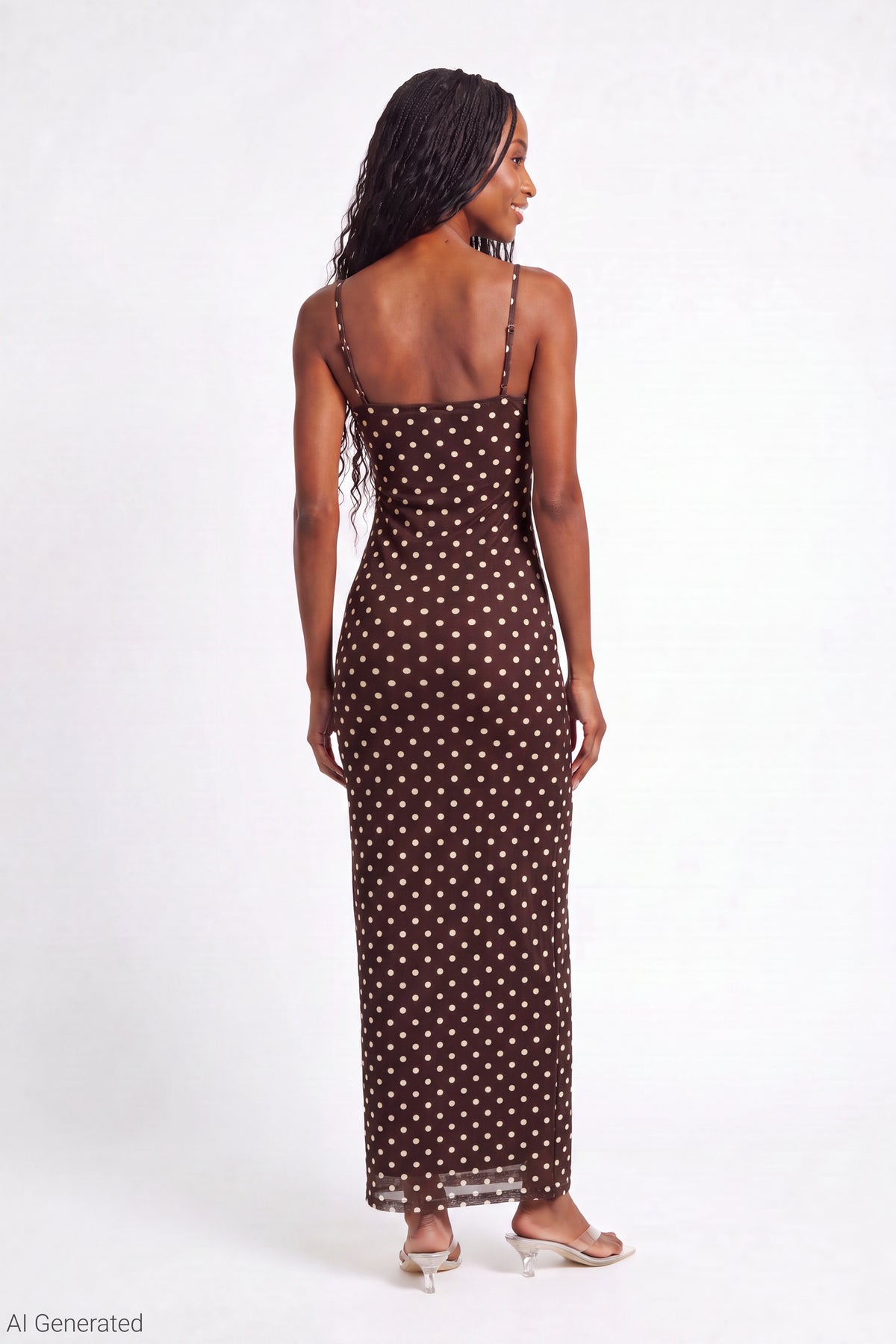 Alt View 2. Printed Mesh Maxi Dress - Brown