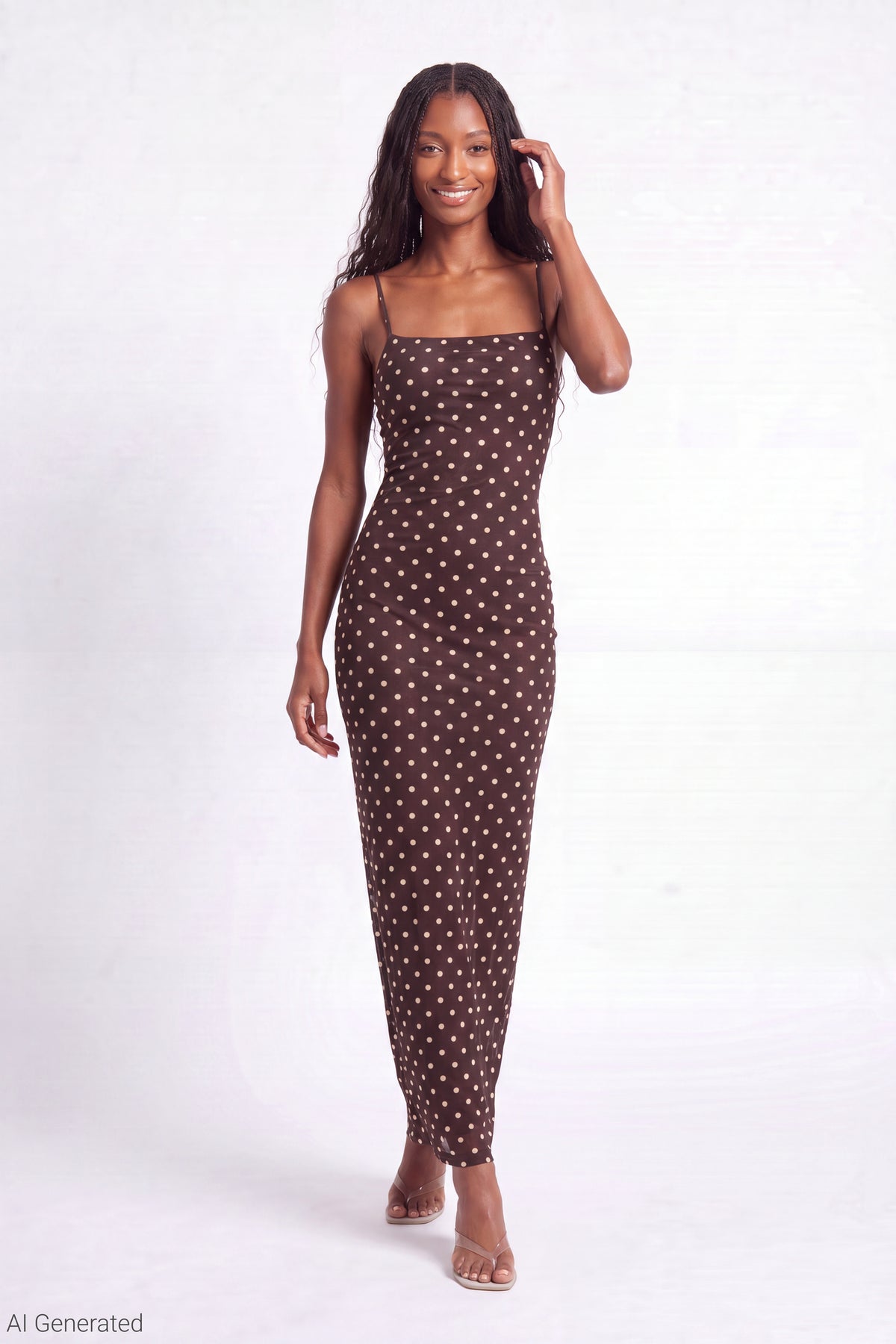 Alt View 3. Printed Mesh Maxi Dress - Brown