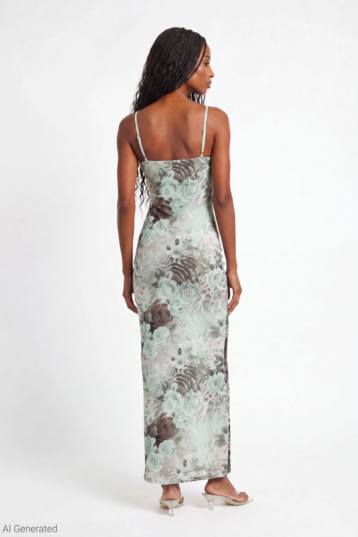 Alt View 2. Printed Mesh Maxi Dress - Green