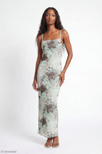 Printed Mesh Maxi Dress