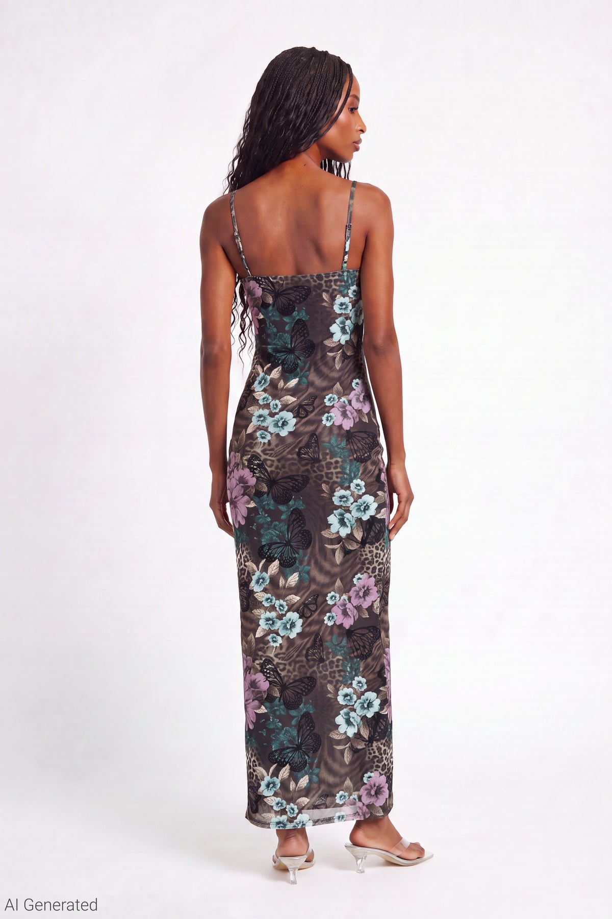 Alt View 2. Printed Mesh Maxi Dress - Dark Brown