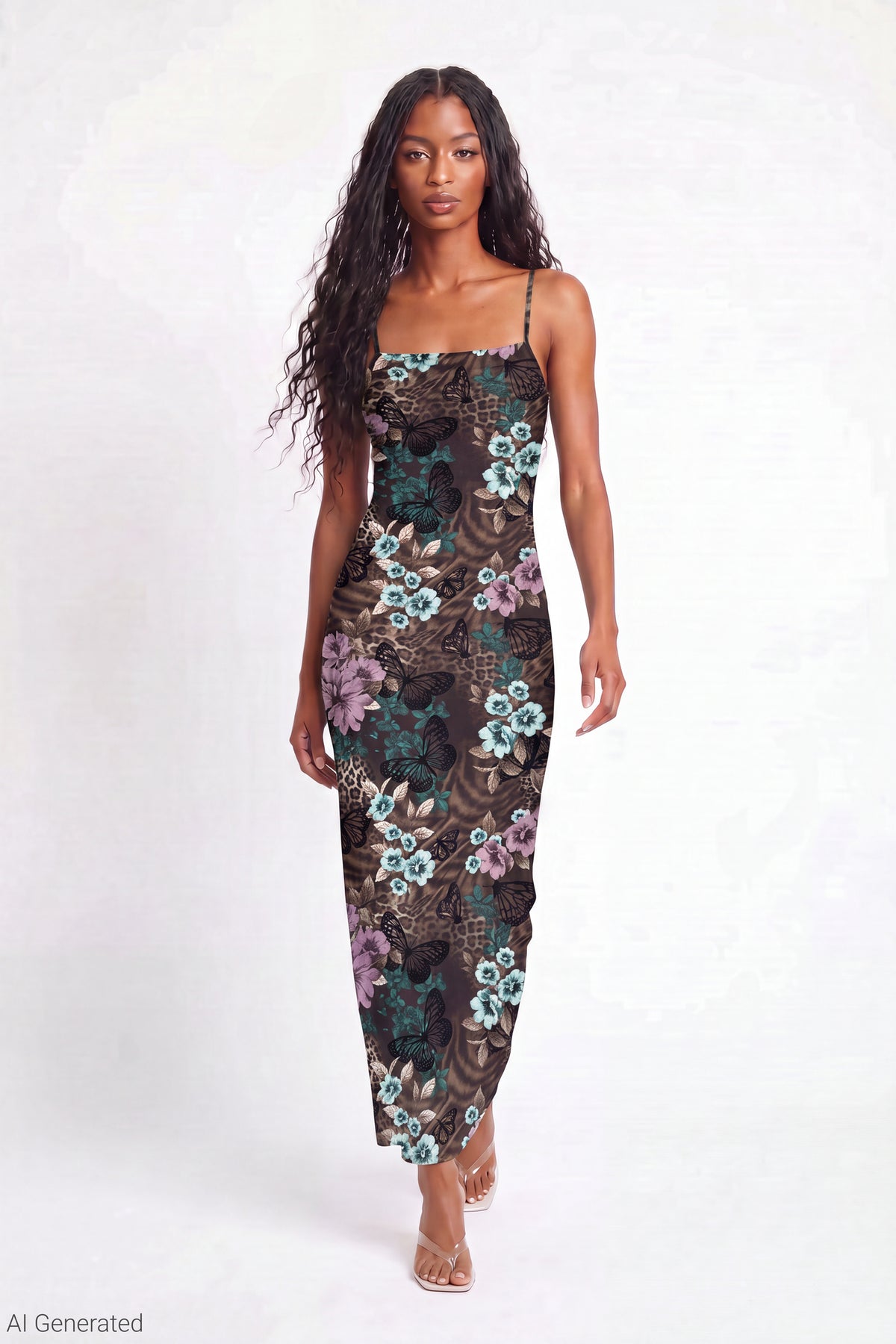 Alt View 3. Printed Mesh Maxi Dress - Dark Brown