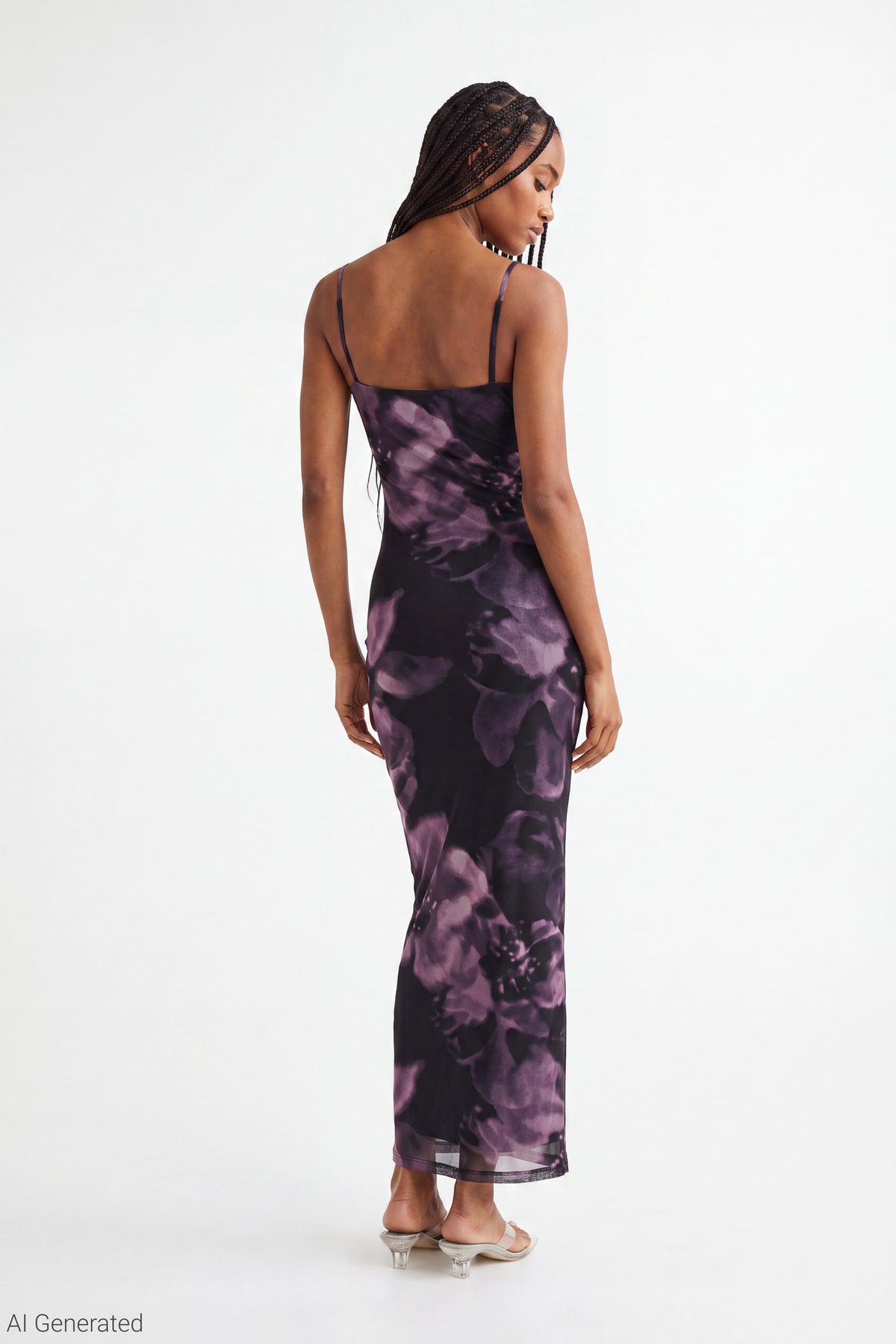 Alt View 2. Printed Mesh Maxi Dress - Purple