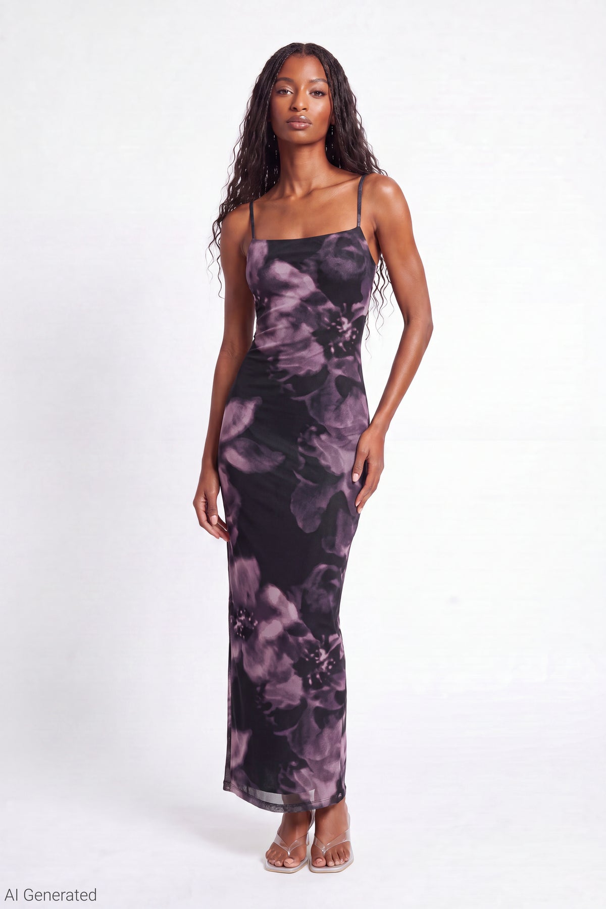 Alt View 3. Printed Mesh Maxi Dress - Purple