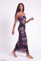 Printed Mesh Maxi Dress