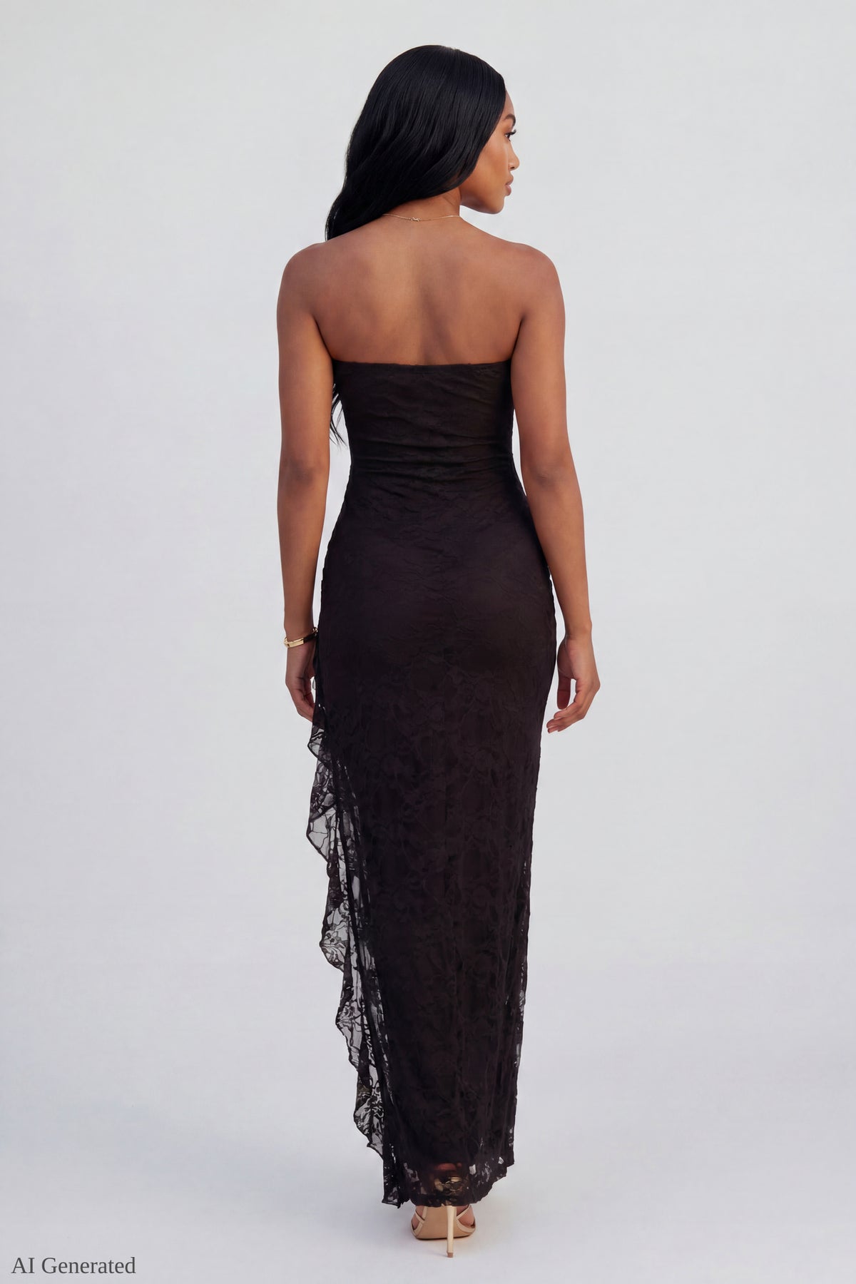 Alt View 2. Lace Ruffle Strapless Maxi Dress - Black