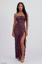 Lace Ruffle Strapless Maxi Dress