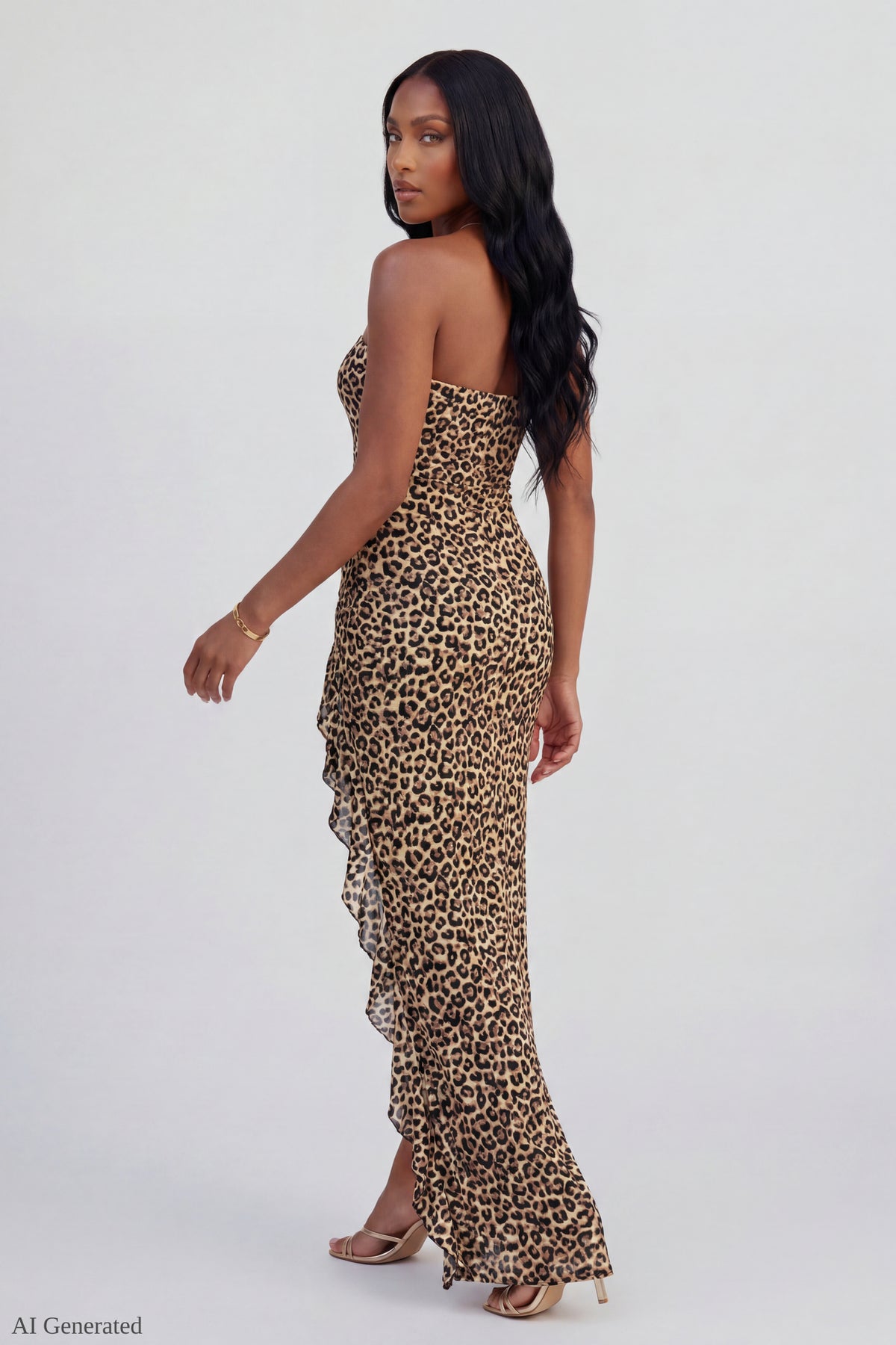 Alt View 2. Lace Ruffle Strapless Maxi Dress - Leopard