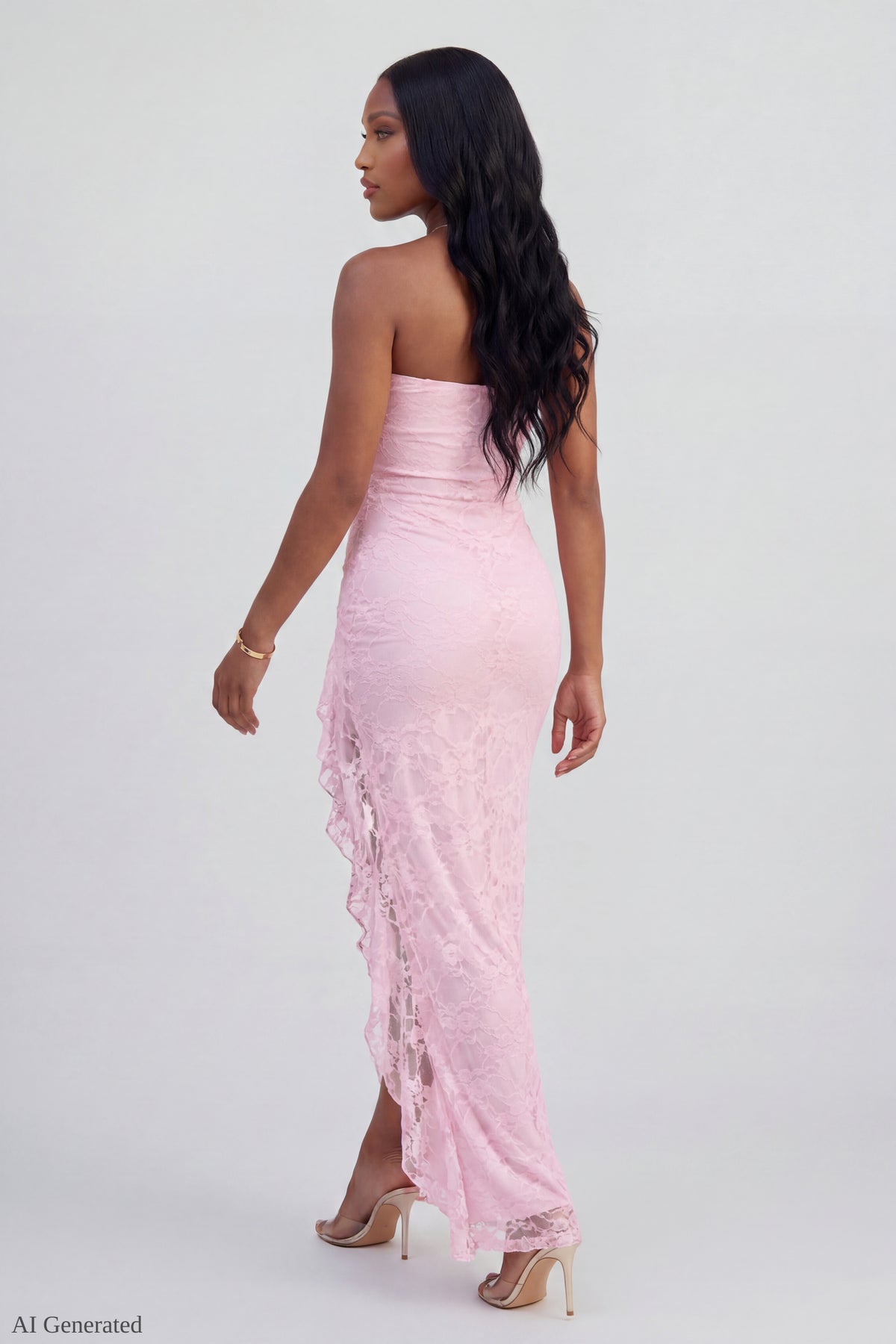 Alt View 2. Lace Ruffle Strapless Maxi Dress - Pink