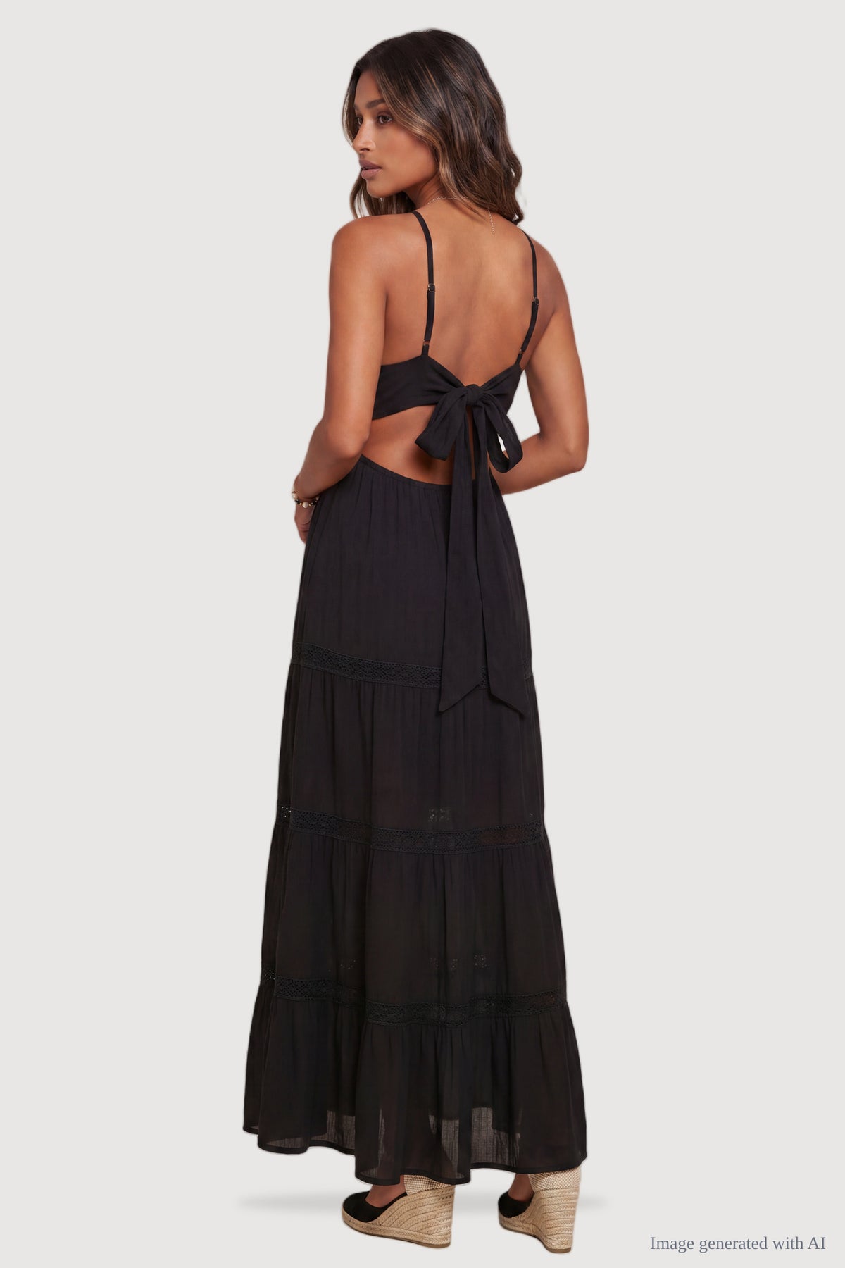 Alt View 2. Tie-Back Tiered Maxi Dress - Black
