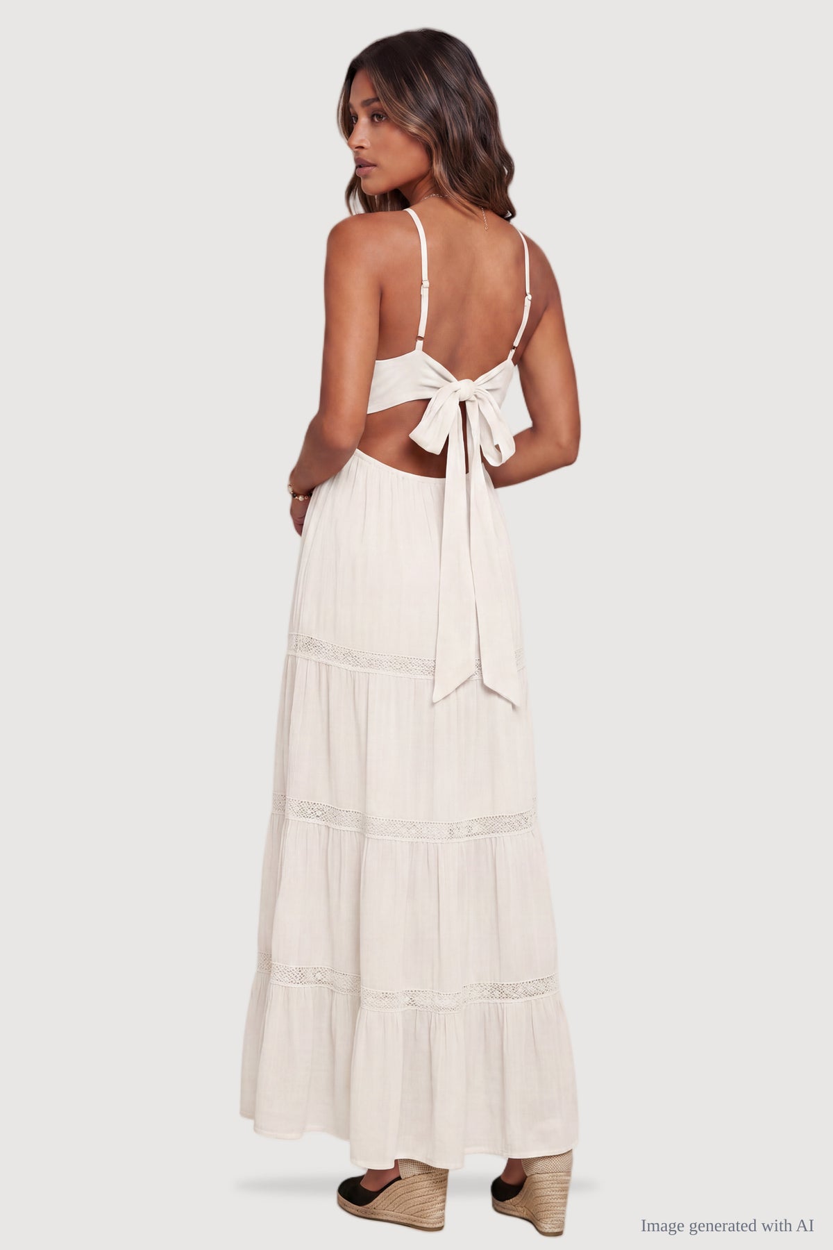Alt View 2. Tie-Back Tiered Maxi Dress - Cream
