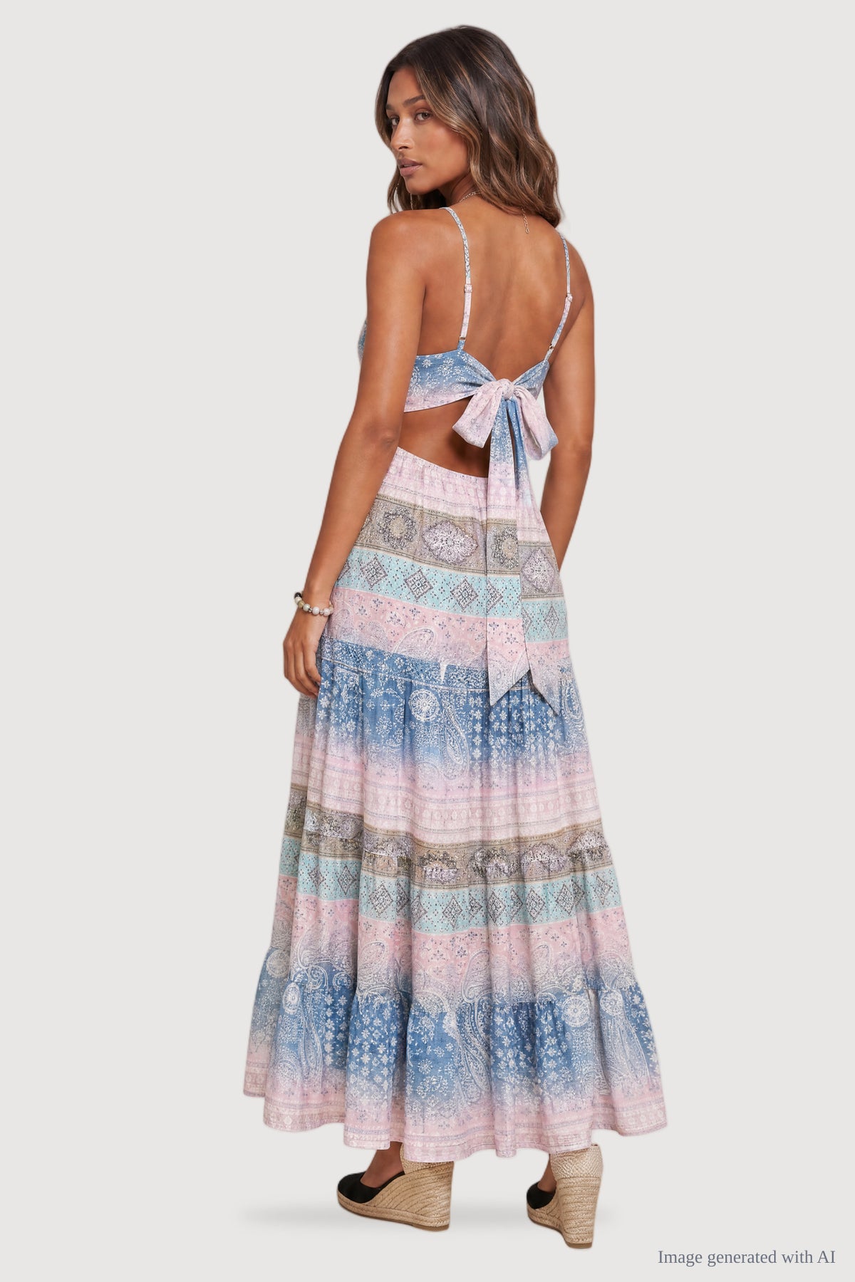 Alt View 2. Tie-Back Tiered Maxi Dress - Light Blue