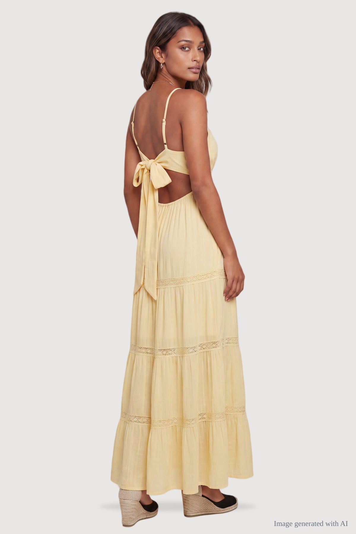 Alt View 2. Tie-Back Tiered Maxi Dress - Yellow