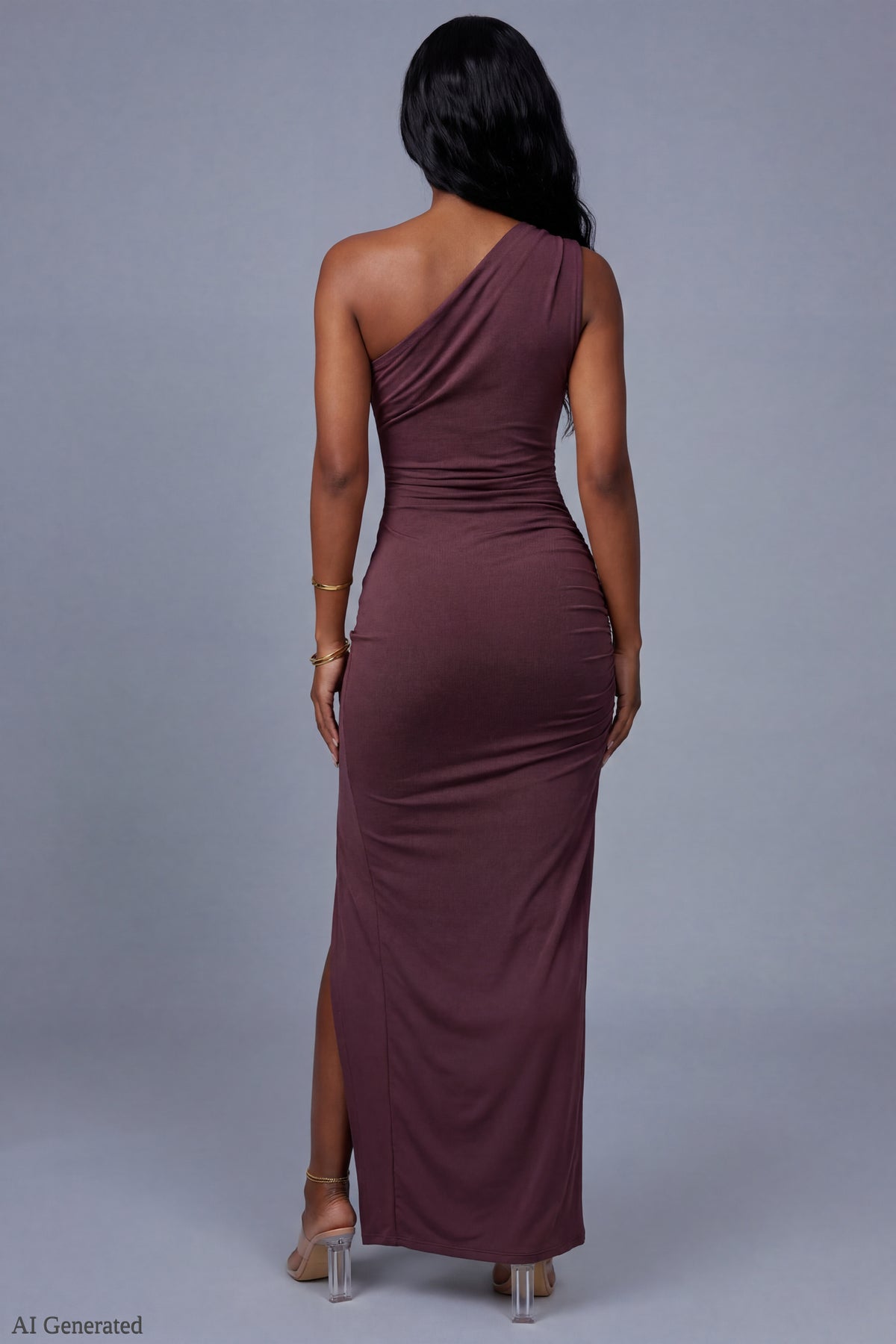 Alt View 3. Off Shoulder Ruched Maxi Dress - Dark Purple