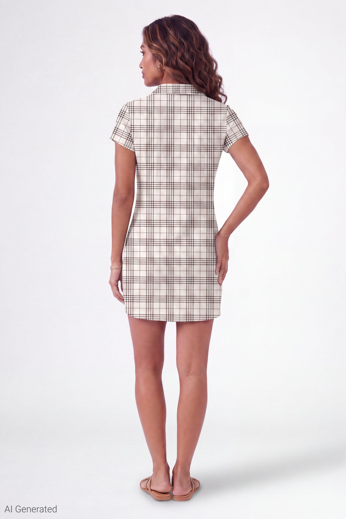 Alt View 3. Plaid Button Front Mini Dress - Ivory